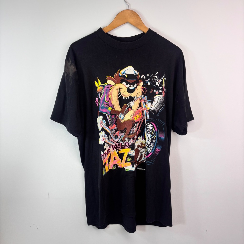 Vintage 1991 Taz Born To Be Wild Motorcycle Looney Tunes Graphic Tee XXL